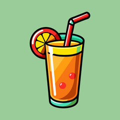 Refreshing Orange Juice with Lemon Garnish and Straw on a Pastel Background