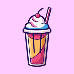A cartoon image of a multilayered dessert with a straw and cherry