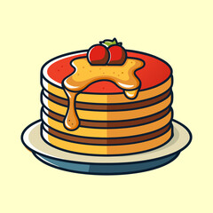 Delicious Stack of Pancakes with Syrup and Cherries on a Plate