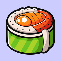 Isolated cartoon image of Gunkan Maki sushi, featuring fish roe filling