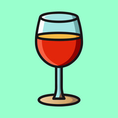 Stylized wine glass with red wine and light blue background color