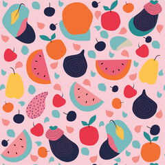 Abstract Pattern with Fruit on a Pink Background