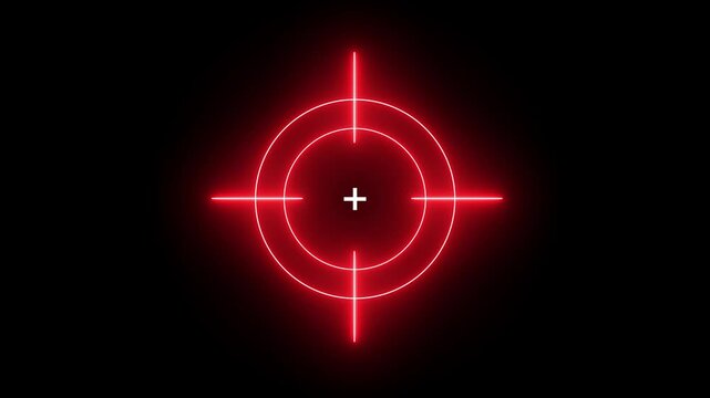 Glowing neon target icon, military target icon animation Isolated on Black Background