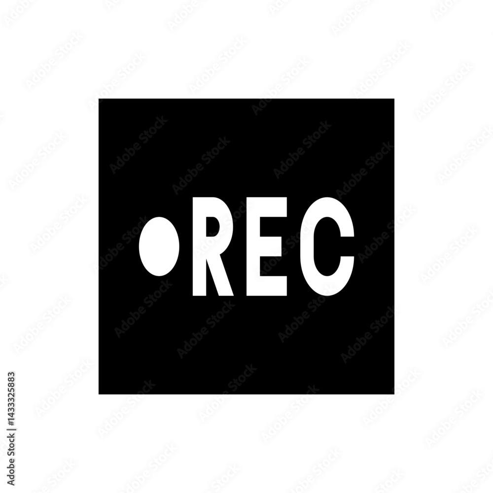 Poster recording symbol with a white circle and rec text on a black background indicating recording mode is
