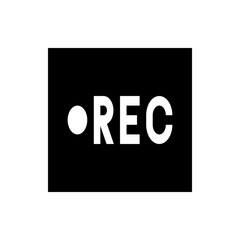 Recording symbol with a white circle and rec text on a black background indicating recording mode is on