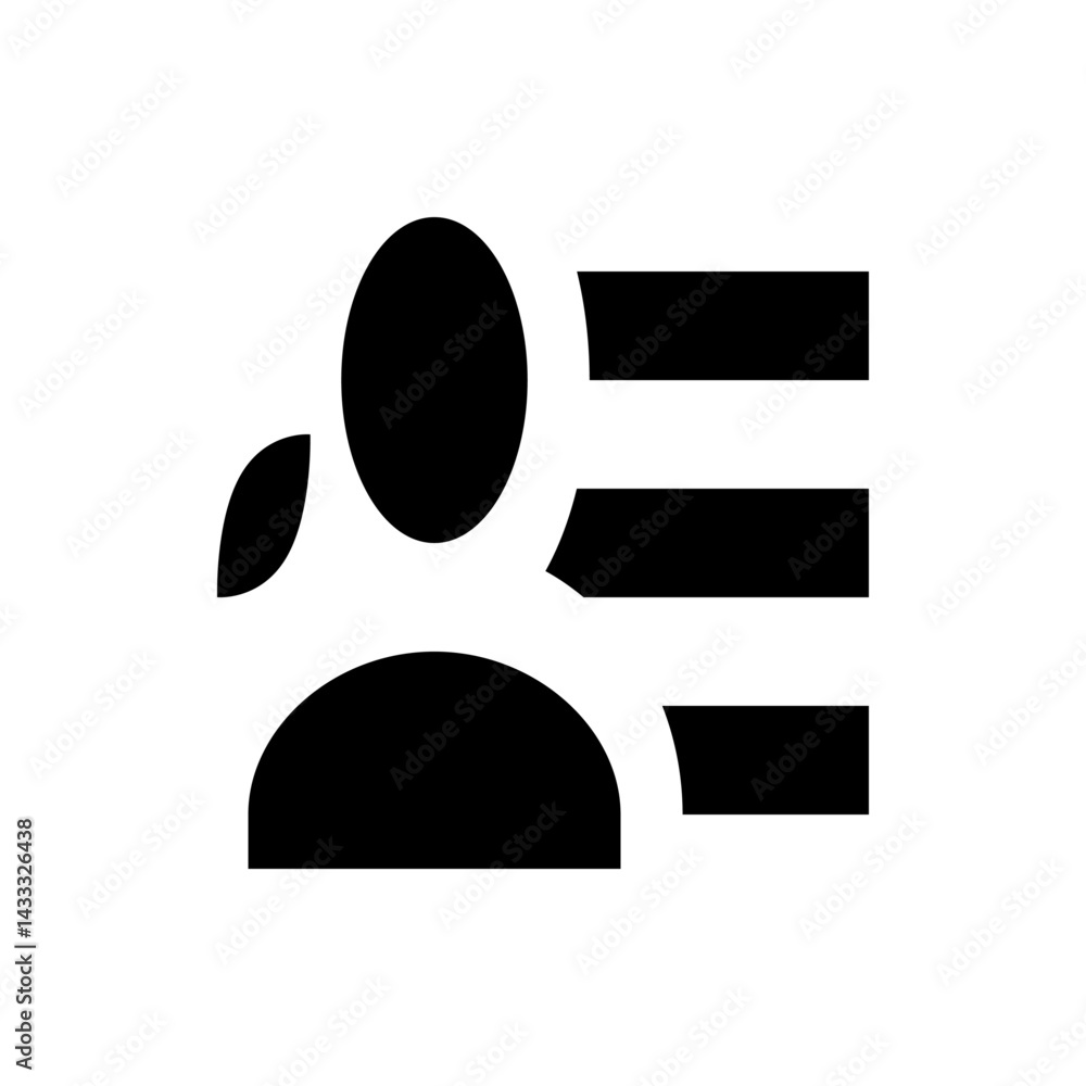 Poster black and white graphic of a person icon with a circular head and horizontal bars representing text 