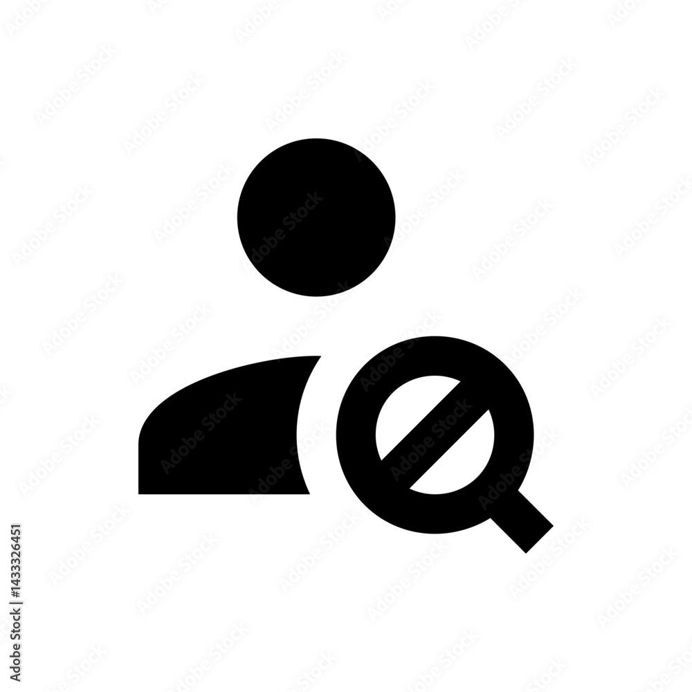 Poster person icon with a magnifying glass and a diagonal line indicating restriction or search disabled sy