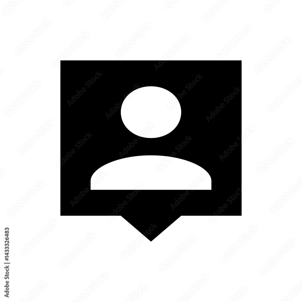 Poster illustration of a person icon with a circular head and a triangular base in black and white color sc