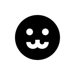 Illustration of a black circle with two white dots and a white w shaped mouth forming a simple face