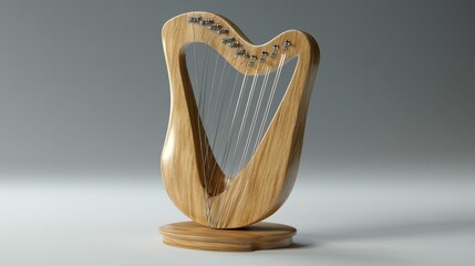 Lyre with metal strings and wooden body isolated on a gradient backdrop