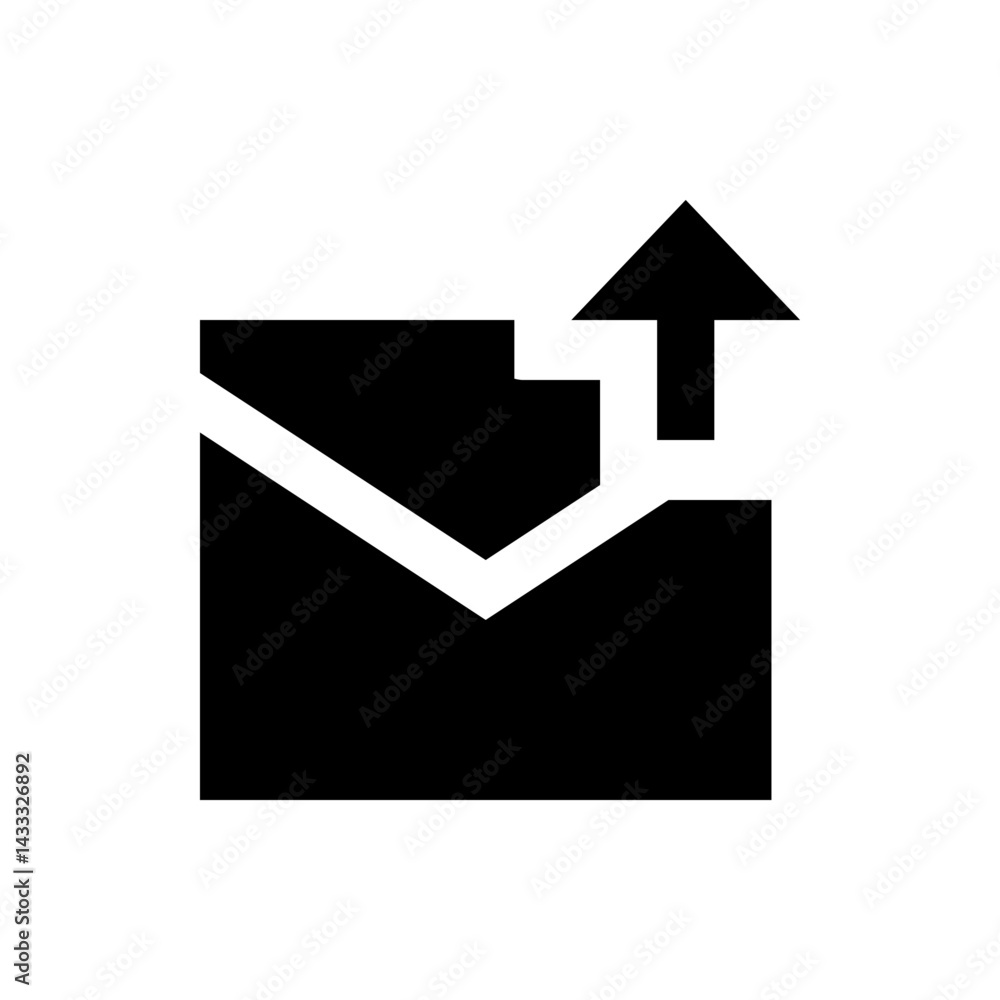 Poster black and white graphic depicting an envelope with an upward pointing arrow indicating sending messa