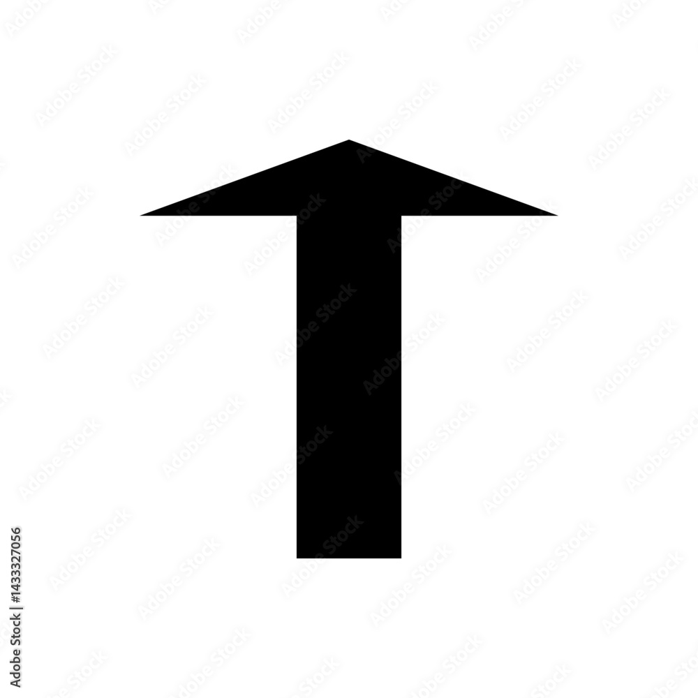 Poster a simple black arrow pointing upwards on a white background representing direction and navigation pu