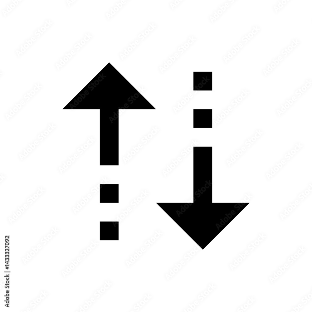 Poster two arrows pointing in opposite directions with dashed lines on a white background display image