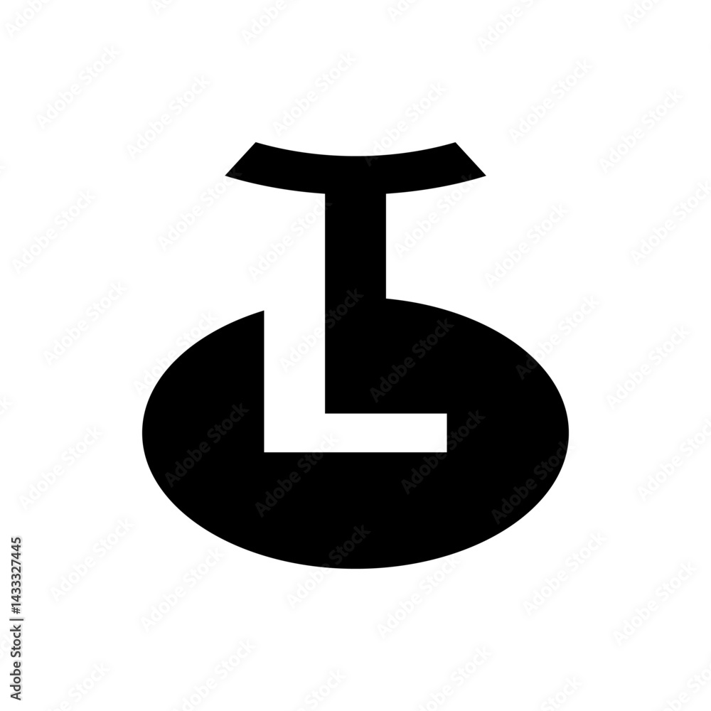 Aufkleber simple black and white graphic of a circle with a line and curved shape above it in a minimalist sty