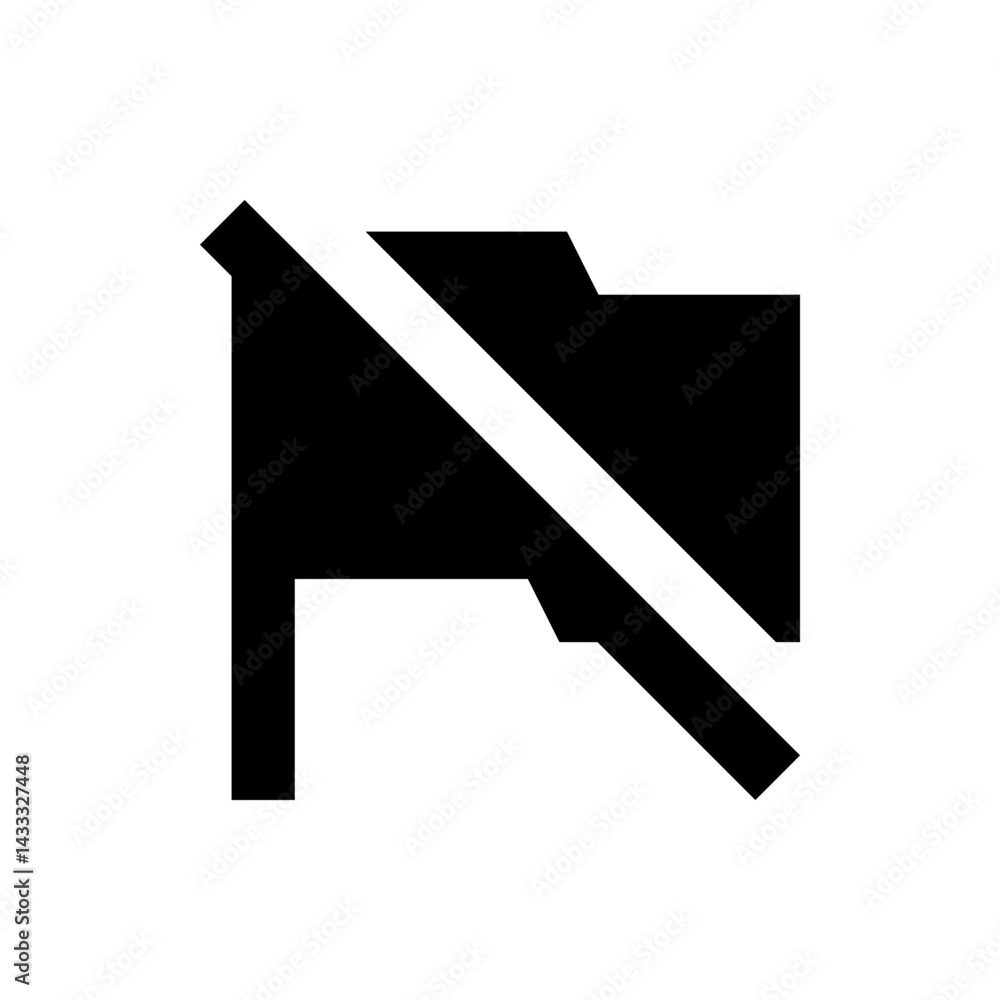 Poster black flag with a white diagonal line representing a cancellation or prohibition in a minimalist sty
