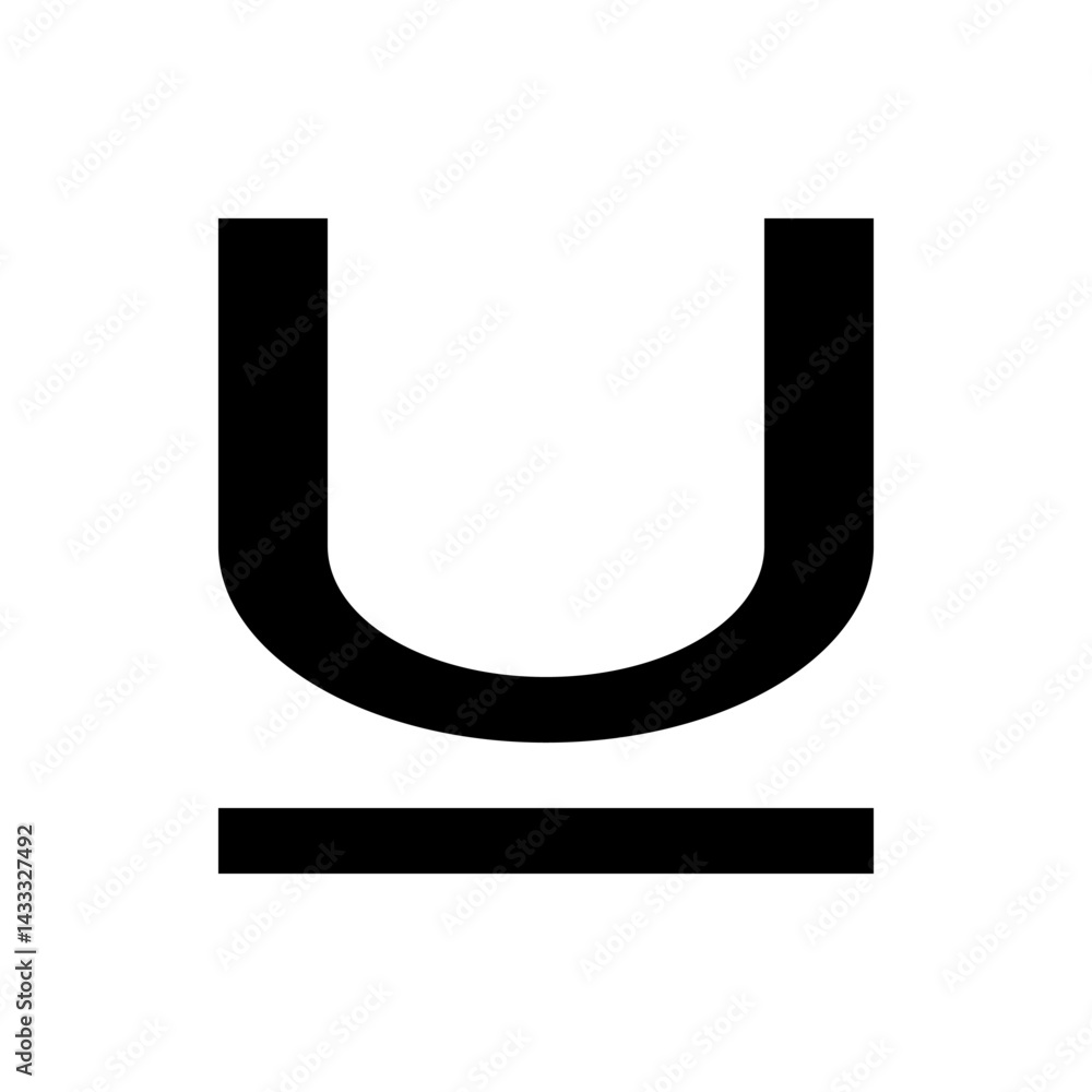 Poster a black u shape with a horizontal line below it on a white background in a simple minimalist design 