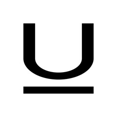 A black u shape with a horizontal line below it on a white background in a simple minimalist design style