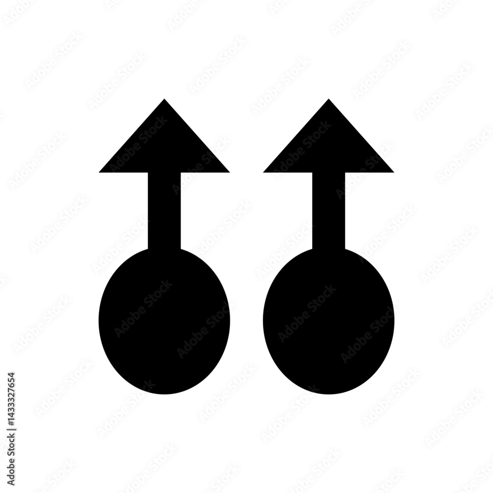 Poster two black arrows pointing upwards with circular bases displayed on a white background in simple styl