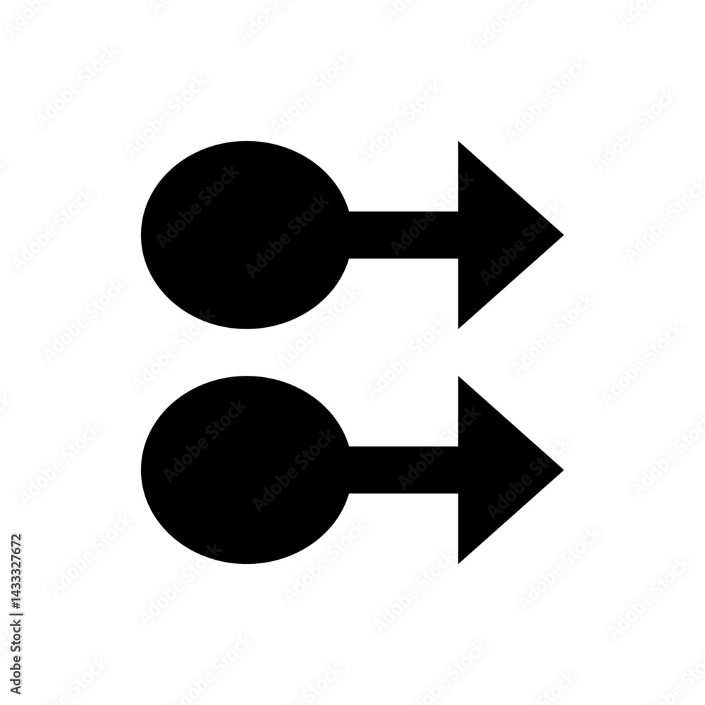 Aufkleber two rows of black circles connected to right pointing arrows in a symmetrical arrangement on white