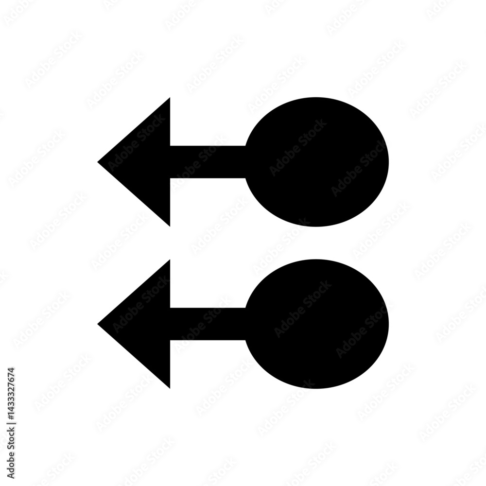 Poster two left pointing arrows each connected to a circle in a vertical arrangement on a white background