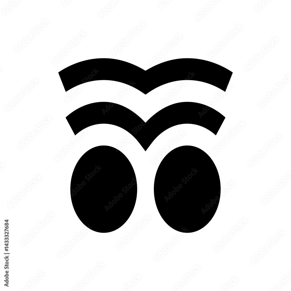 Poster Two circles below two sets of curved lines forming a symmetrical abstract design on a white background