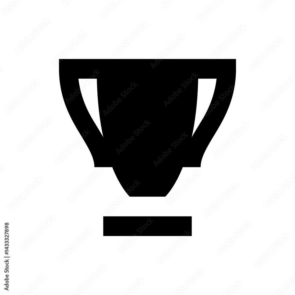 Poster a simple black silhouette of a trophy cup with two handles sitting on a rectangular base in solid co