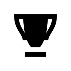A simple black silhouette of a trophy cup with two handles sitting on a rectangular base in solid color