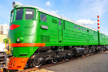 Green classic vintage retro train trains steam locomotive locomotives Belarus.