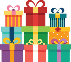 Stacked Colorful Christmas Gift Boxes with Bows Festive Holiday and Celebration Vector Illustration	
