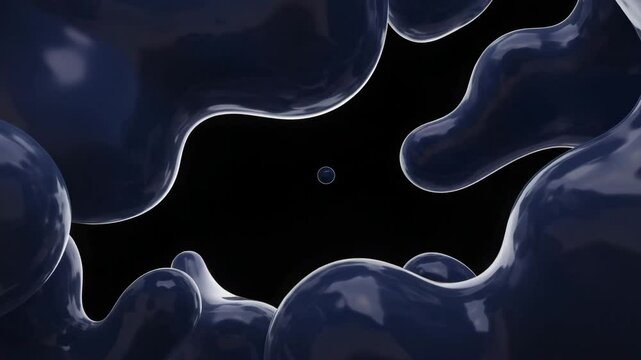 Abstract Fluid Blue Shapes Against Black Background Creating Dynamic Forms
