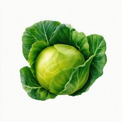 Obraz premium Fresh green cabbage head isolated on white background