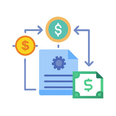 Finance flow diagram with money, document, and dollar
