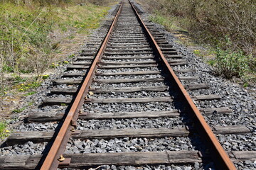 Close up of old rusty train rails