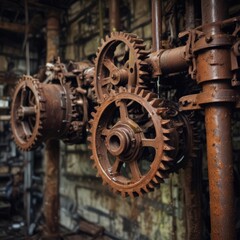 old rusty gears, old rusty industrial machine, old rusty metal gears