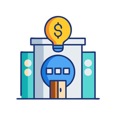Finance building with dollar bulb idea icon vector