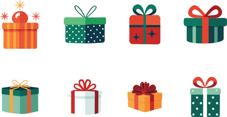 Minimal Christmas Gift Boxes Flat Vector Illustration with Stylish Holiday Presents and Ribbons	