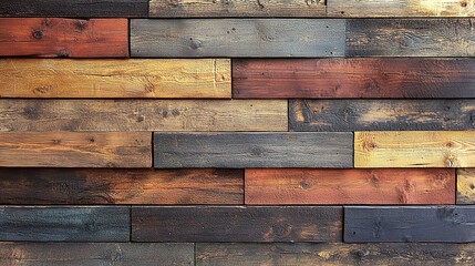 Rustic Wood Plank Wall with Varied Tones and Grain Patterns