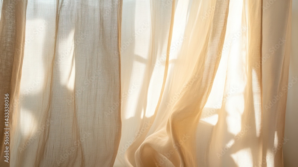 Poster Light shining through sheer curtains creating shadows and illumination