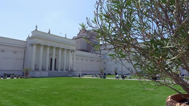 Belvedere Courtyard, Vatican, Italy. Sunny nice view of old palace in Vatican City. Landmark of Vatican and Rome. Famous Vatican museums are one of the main travel destinations in Europe