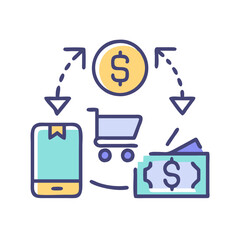 Digital Commerce: Online Shopping and Mobile Payment Illustration