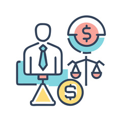 Financial advisor icon, balance, legal services, regulation, compliance