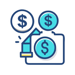 Wallet Icon with Dollar Coins Illustration on Black