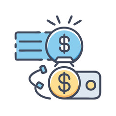 Money Transfer, Coin, and Check concept colorful vector illustration
