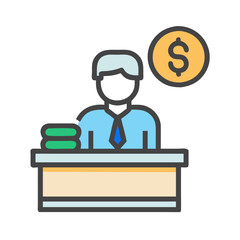 Business accounting or finance representative at desk icon
