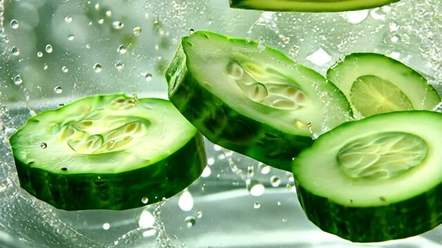 cucumber slices flying in the air