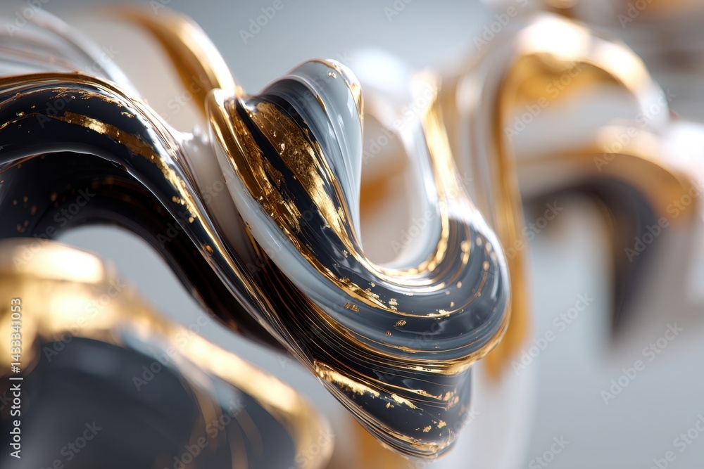 Poster a luxurious, abstract design featuring flowing shapes with gold accents, set against a soft gradient