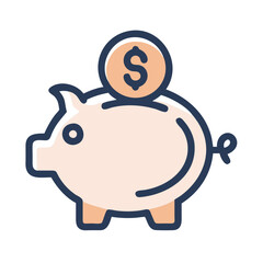 Cute piggy bank with dollar coin for savings