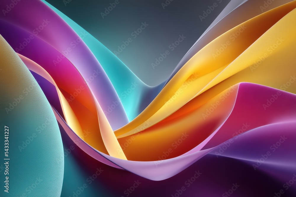 Poster an abstract background featuring colorful, flowing curves with gradient illumination, creating a dyn