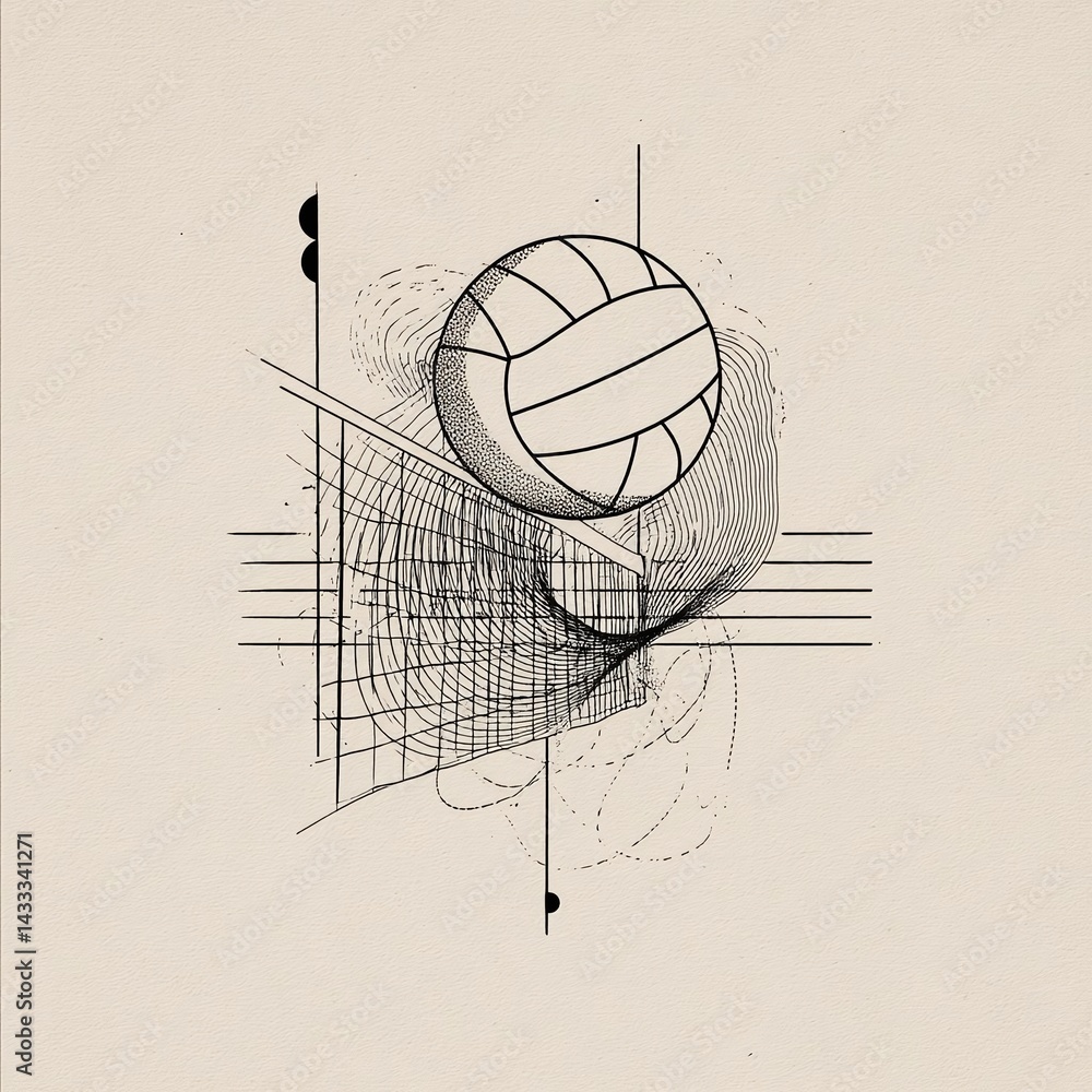 Aufkleber abstract illustration of a volleyball in motion with dynamic lines and shapes on a neutral backgroun