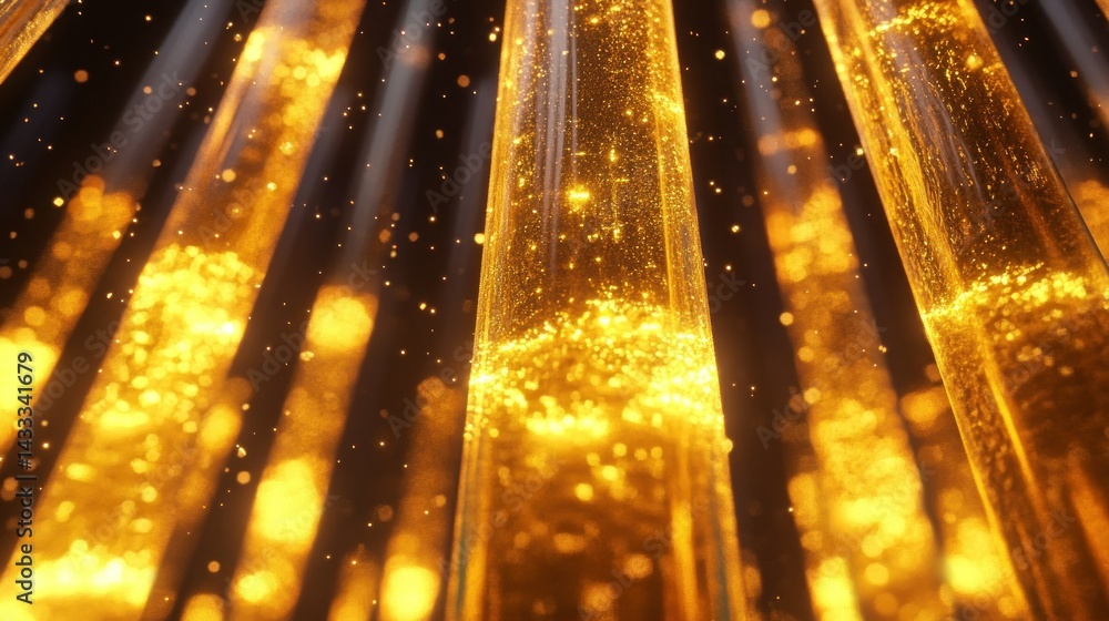 Poster glowing translucent tubes with particles and soft lighting in the dark